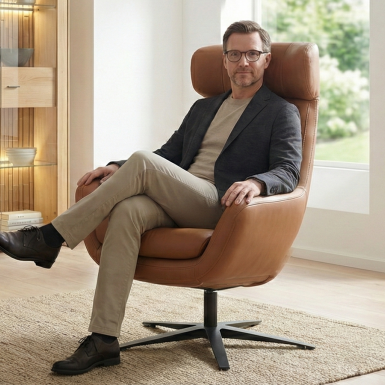 Kožené designové otočné křeslo s vysokým opěrem BE ORGANIC